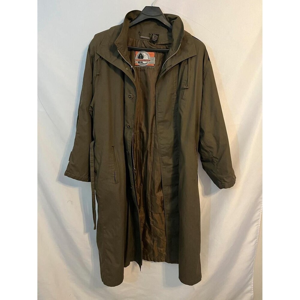 Vintage 80s Club Trans-Atlantique Olive Green Utility Trench Rain Coat Size L